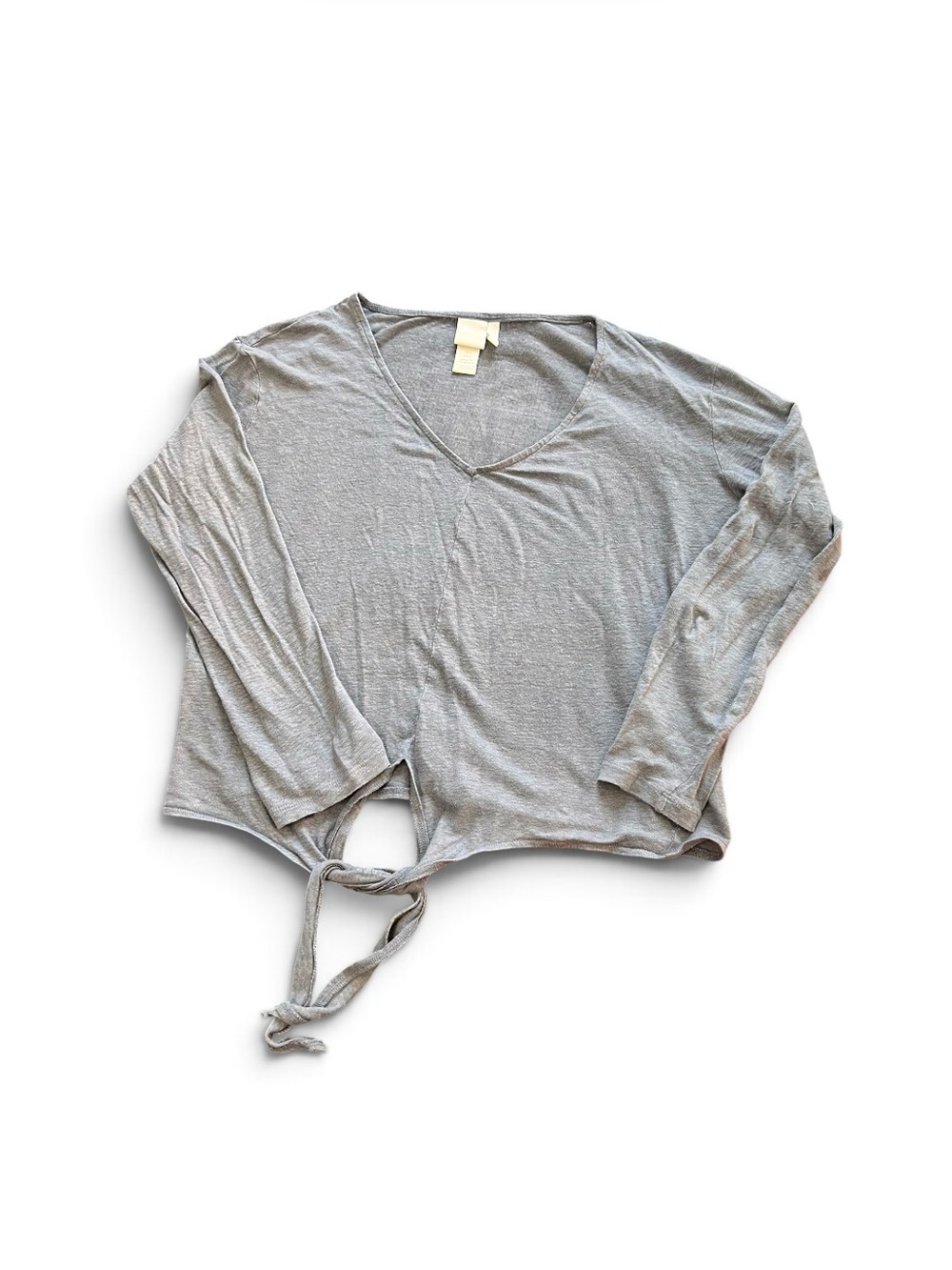 H&M Light Gray V-Neck Long Sleeve Tie-Hem Top